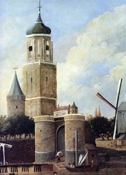<p>Schilderij door Cornelis Felix van de Kamperpoort gemaakt kort na 1814. De traptoren op de noordelijke toren van de poort is verdwenen en ook een groot deel van de zuidelijke barbacanemuur is gesloopt (collectie gemeente Zwolle). </p>
